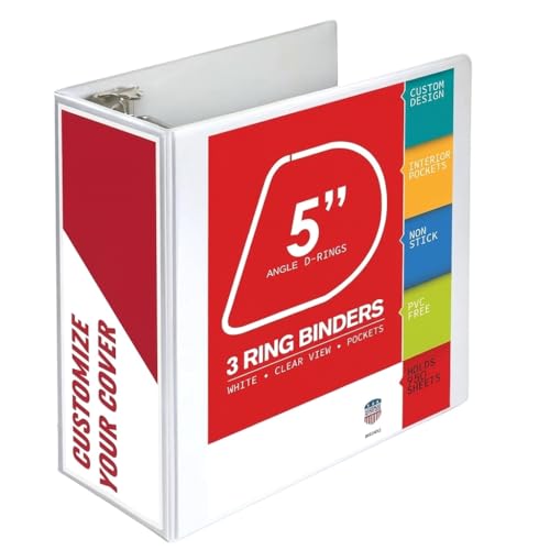 3 Ring Binder, Professional Angle D Ring Binder 5 Inch, Presentation Folder for Standard Pages 8.5 x 11 with Pockets, Crystal Clear View White (1 Pack)