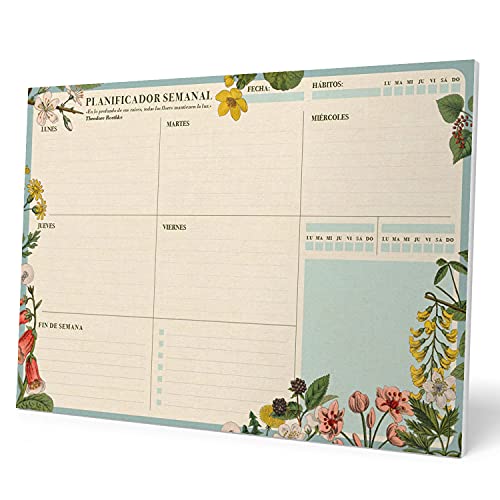 Planificador semanal A4 Botanical - Weekly planner : Planner Sin Fecha en Español - Organizador semanal escritorio [54 págs. con Alto Gramaje]
