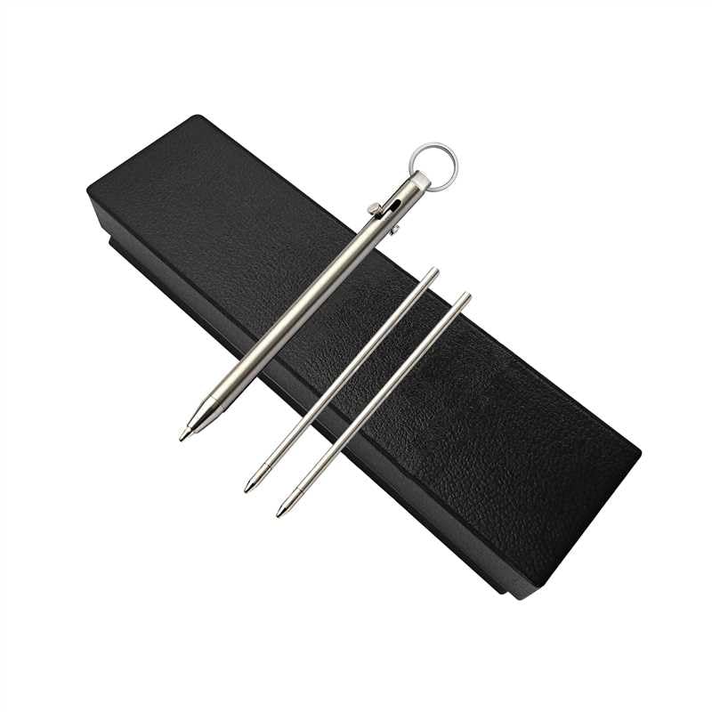 FloraVigo Pure Titanium Mini Ball Pen with Bolt Action Function EDC Pen Metal Ballpoint Pen with Key Ring and Box, Personalized Creative Signature Pen for Work