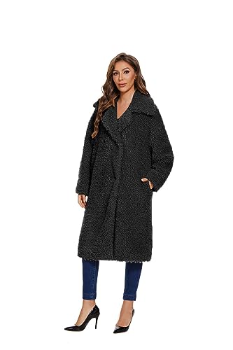 SUGAR POISON Women's Fuzzy Fleece Lapel Open Front Long Cardigan Coat With Belt Faux Fur Warm Winter Outwear Jackets3