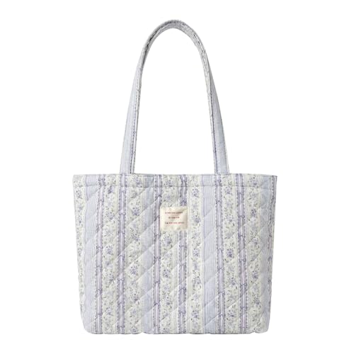 Image of Floral Quilted Cotton Shoulder Bag for Women Medium Size Handbag Large Capacity Thickened Design Tote