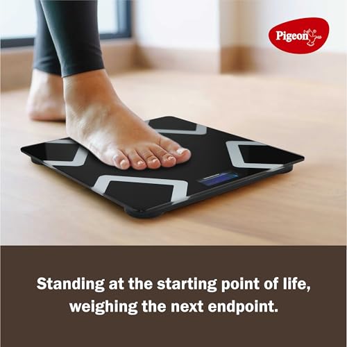 Image of Pigeon Opal Weighing Machine for Body Weight Machine| Digital Bathroom Scale for Weight Measurement| Weighing Scale with LCD Display| 36 Months Warranty, Black, 180 Kg