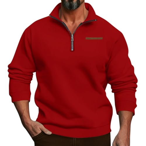 Sweat-shirt polaire homme uni demi-fermeture éclair vêtement chaud hiver casual