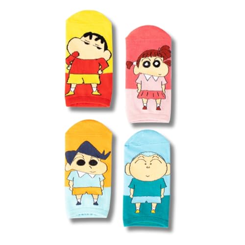 Image of THELA GAADI Shinchan Socks - Pure Cotton Printed Funky Socks for Men & Women | Low Cut Ankle Length Socks | Odour Free & Beathable, Free Size | Pack of 4