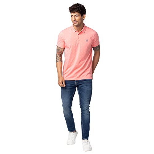 Image of Spykar Men's Slim Fit Polo Neck Half Sleeve Printed Casual T-Shirt