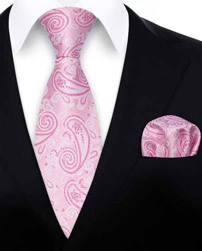 Image of HISDERN Ties for Men Paisley Floral Tie Handkerchief Classic Woven Business Formal Necktie and Pocket Square Set Wedding