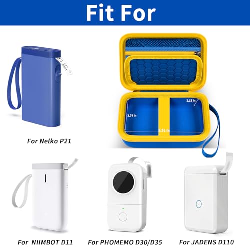 Image of Comecase Case Compatible with Nelko P21 / for Phomemo D30 D35 Label Maker Machine, for JADENS D11 / for SUPVAN Mini Labeler Sticker, Labler Maker Storage for Tape&Accessories - Blue