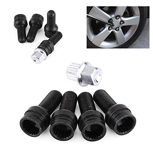 Fydun 4 piezas M14*1,5 mm Tornillos antirribo de acero y tuercas de seguridad con llave Tornillo de rueda de acero Tornillos Seguridad Coche