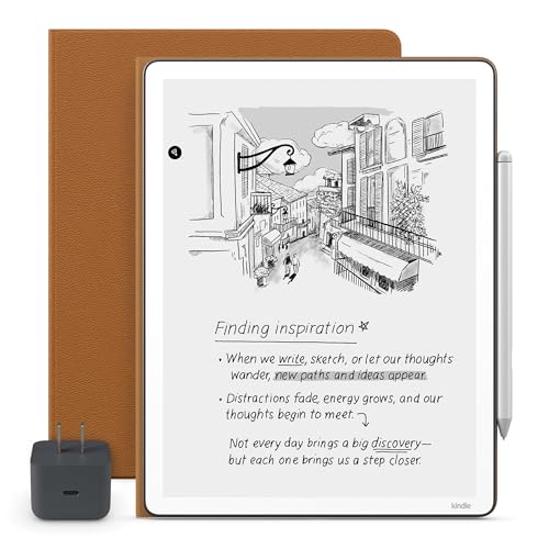 Image of Amazon Kindle Scribe Essentials Bundle - Amazon Kindle Scribe (64GB) , Premium Pen, Premium Leather Executive Folio Cover-Caramel & Power Adapter