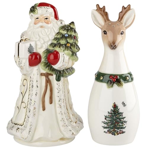 Spode Christmas Tree Santa and Reindeer Salt and Pepper Set, Gold