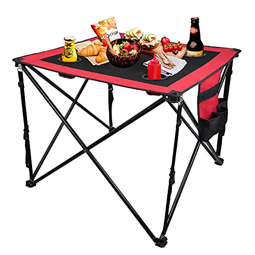 LESES Portable Folding Picnic Table for Outdoors with Storage Bag Travel Folding Camping Tables Beach Tables for Barbecue and Fishing (Black & Red)