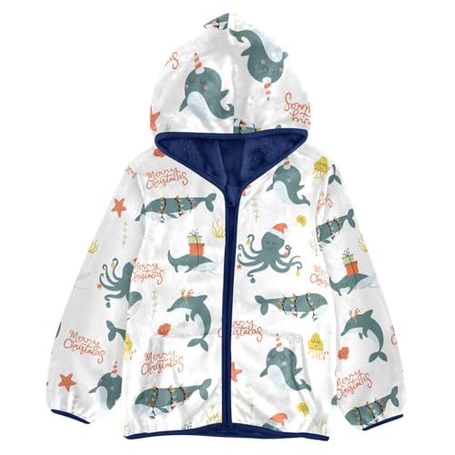 Cute Whale Octopus Dolphin Fish Jellyfish Girls Fleece Jacket Girls Fall Jacket Girls Zip Up Hoodie Girls Sherpa Jacket 2-10T