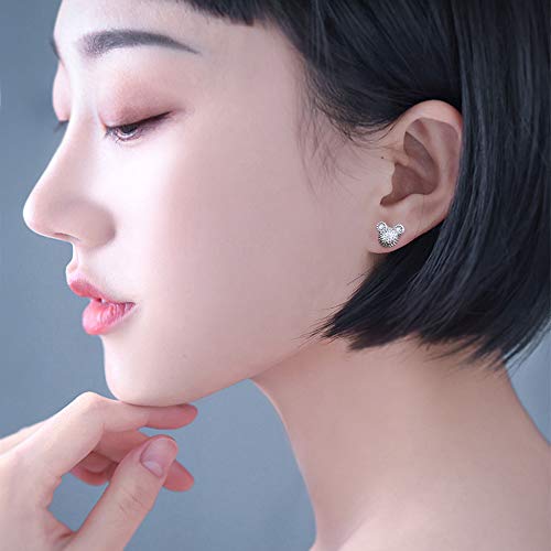 Classic Adults Women's 100% 925 Silver Earrings - Matte Mickey Stud Earrings - Italian Silver for female - Not Allergic Jewelry - 0.3''0.4''2