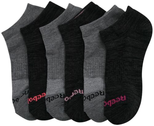 Image of Reebok Womens No Show Socks Moisture Wicking Cushioned Low Cut Socks 6 Pack | Stretch Performance Fabric, Cushioned Heel and Toe, Arch Support, Comfort Seam, Shoe Size 4-10