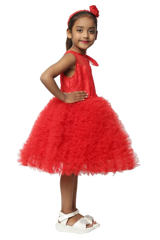 Image of SOFYANA Baby Girl Fluffy Flower Kid Red Bow Cake Lace Christmas Tutu Frock Birthday Party New Year Princess Dress for Girls Clothes 2-3 Years Kidswear