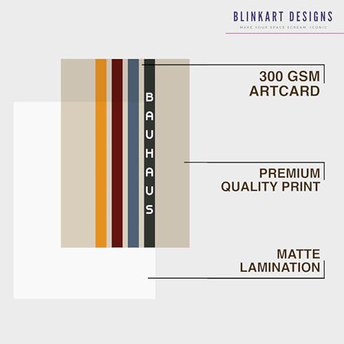 Image of BLINKART Vintage Bauhaus Retro Geometric Aesthetic Poster Gallery | Colorful Wrap Framed For Home Office Studio Living Room Modern Art Studio Decoration Abstract Shapes | (d153) | 13x10 Inch