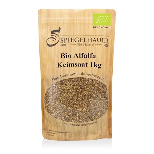 Semillas orgánicas para germinados de alfalfa - Semillas para germinar brotes de alfalfa - fuente de energía saludable - nutritivas y sabrosas para ensaladas - Contenido: 1 kg semillas de alfalfa