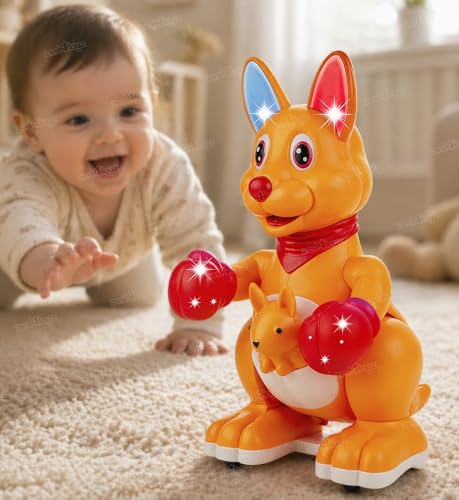 Image of Zest 4 Toyz Musical Kangaroo Toy with Lights Sound and Moving Parts Walking Hopping Kangaroo with Boxing Gloves Battery Operated Musical Toy for Kids Boys & Girls - Multicolor
