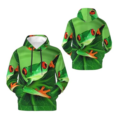 Men's Fleece Pullover Hoodies, Cute Frog Printed Casual Drawstring Hooded Sweatshirts Hoodies3