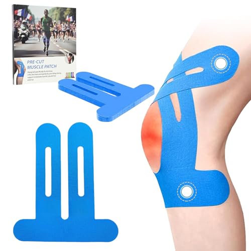 NEUJUS Knie Tape Vorgeschnitten 12 Stück Kinesiologie Tapes Knie Stark Haftender Muskelpatch Knieschoner Atmungsaktiv & Elastisch Physio Tape für Sport & Reha (Blau 12 Stück)