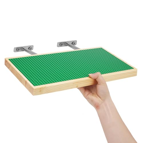 Vivise Display Shelves for Building Bricks (16X8 Inch) Wooden Wall Mount Shelf Display for Wall 48X24 Stud Base Plate Compatible with All Toy Block Brands Green