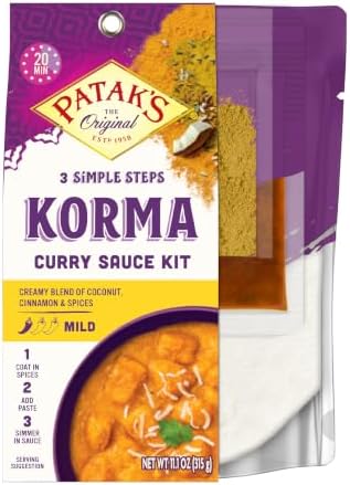 Patak's Korma Curry 3-Step Sauce Kit (11oz each, Pack of 6) | Mild & Creamy Base with Pre-Measured Spice Paste & Ground Spices, Home Cooking Meal for Chicken, Paneer or Vegetables