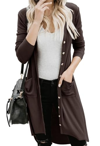 Image of Alaster Queen Women's Open Front Cardigan Button Down High Low Hem Knitted Cardigan Outwear with Pockets