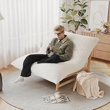 Oversized Chaise Lounge Chair Indoor, Modern 47.24" Plush Corduroy Deep Seat Reading Accent Chair, Comfy Giant Bean Bag Chairs for Adults, Single Sleeper Sofa Chairs for Living Room Bedroom, Beige