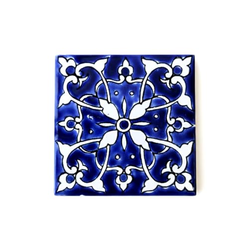 DYARI Hand-Painted 4x4 Ceramic Tiles - Decorative Spanish, Moroccan, & Portuguese Style Backsplash & Wall Art (Bacalar, 9 Tiles (1 Sq Ft))