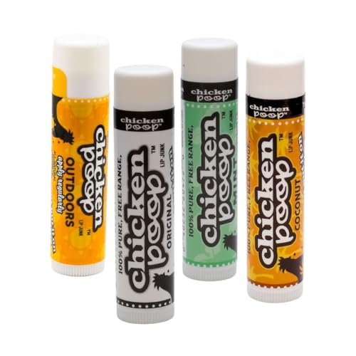 Chicken Poop Lip Junk Multi-Pack Set of 4 | Natural Lip Care Value Set | Moisturizing Beeswax Vitamin E Avocado Oil | Original Lavender Coconut Mint Flavor | SPF 35 Zinc Lip Balm