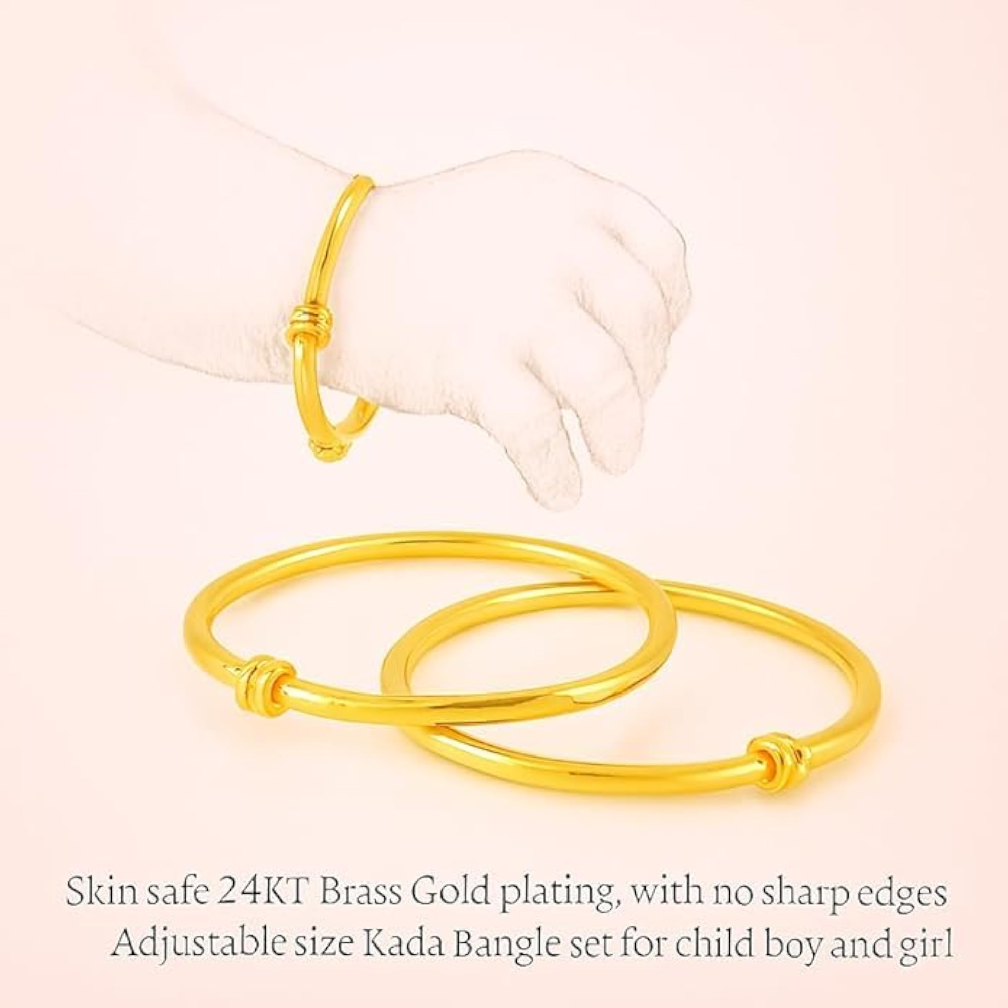 Brass 24KT Gold Adjustable Bangle Bracelets for Kids