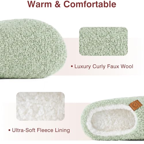 Image of Evshine Memory Foam Fuzzy Slippers for Women Curly Fleece House Shoes | Indoor Outdoor, Comfy and Warm Fur Lining, Non-slip Rubber Sole, Bedroom Slip on, Cozy, Cushioned, Machine Washable