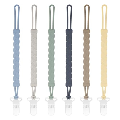 Image of Pacifier Clips, 6-Pack Silicone Pacifier Holder Clip with Stylish Round Design, 100% Food Grade Silicone, Safe Essentials for Newborns Baby Boys and Girls