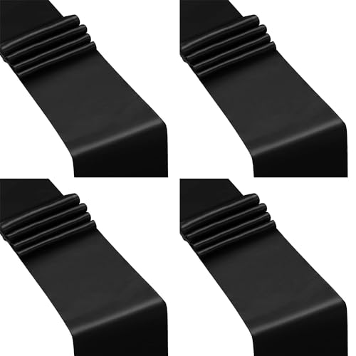 Ieron Lot de 4 Chemins de Table en Satin 30,5 x 274,3 cm Soie Brillante Tissu Lisse Réutilisable Lavable Chemin de Table pour Décoration de Mariage, Banquet, Fête Noir