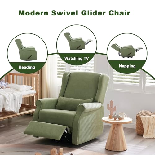 Nursery Swivel Glider Recliner,Rocking Chair Nursery with Footrest,Rocking Recliner Chair for Nursery,Glider Rocker Recliner for Living Room & Bedroom,Green
