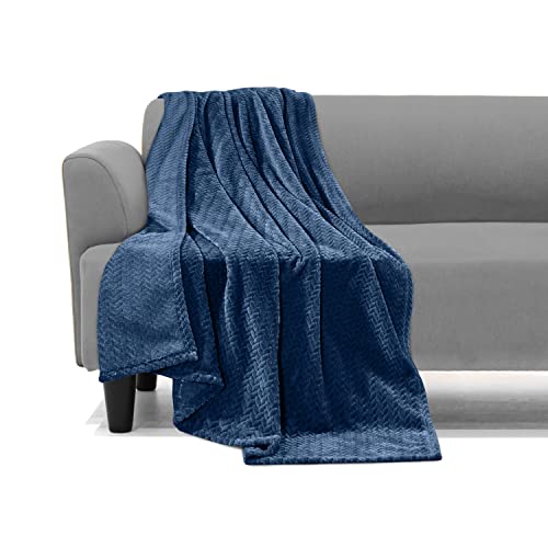 Image of Elegant Comfort Lightweight Printed Throw Blanket- All Season, Ultra Soft, Cozy and Plush- Decorative Throw Blankets, Perfect for Lounging, 50 x 70 inches, Chevron Blue, Throw Blanket