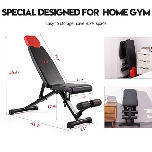 RINKMO Weight Bench, 5-in-1 Adjustable Workout Bench Strength Training for Full Body Workout, Sit-up Bench Incline Decline Bench for Home Gym with Fast Folding