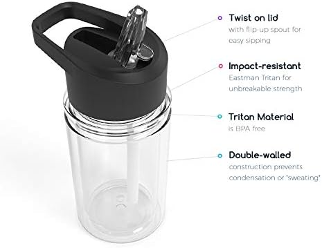 Miniatura 2 de Juego de 4 botellas de agua deportivas de doble pared para niños, 10 onzas, resistente a los golpes (transparente)