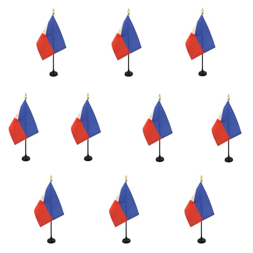 AZ FLAG - Lot de 10 Mini Drapeau Porto Rico De Table - 15x10 cm - 10 Drapeaux Portoricain De Bureau 100% Polyester Avec Hampe Point Dorée