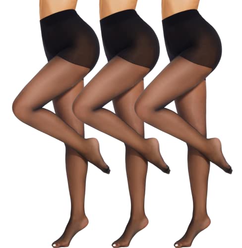 Mesing Collant Donna Curvy Elastico Vita Alta Resistenti Microfibra Leggins Trasparenti 20 Denari 1-3 Paia XS-3XL SW1106-XS-S-Black3pcs