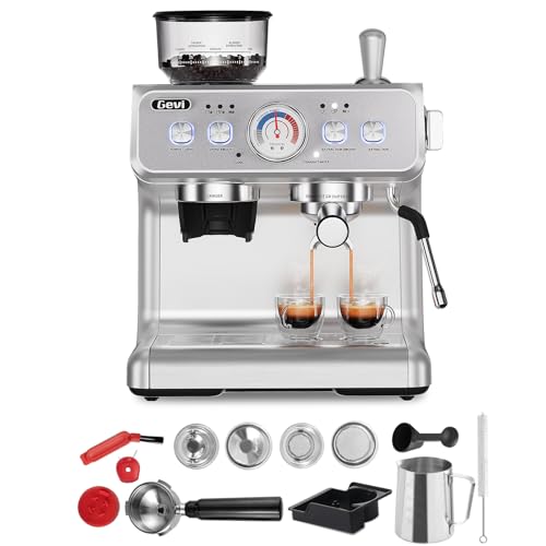 Gevi 2025 Upgrade Siebträger Kaffeemaschine mit Integrierter Kaffeemühle，Dual Boiler Professionelle Espressomaschine，30 Mahlgrade, 20 Bar, 2.8L Wassertank, Edelstahl Barista Kaffeemaschine