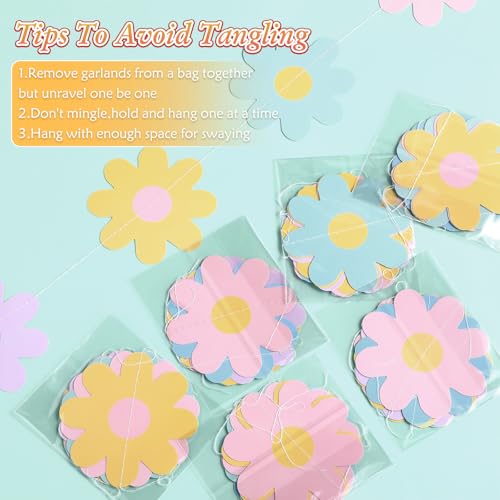 Image of Pasimy 8 Pcs Daisy Boho Party Decorations Groovy Daisy Paper Garlands White Flower Hanging Garland Banner Hippie Flower Cutouts for Birthday Shower Wedding Party Favor Supplies(Groovy,Pastel)