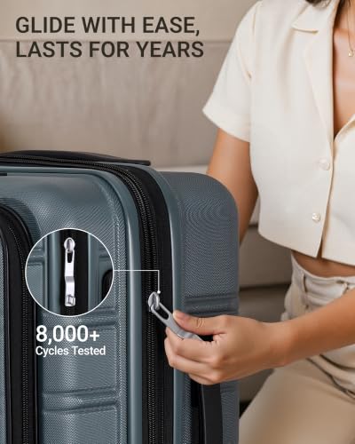 Image of TAKUMI Suitcases with Wheels, Expandable Carry on Luggage, Navy, 20 Inch | Airline Approved for Travel, Business Trip, Front Pocket, Impact Resistant Hardshell, 360 Double Spinner Wheels, TSA Lock