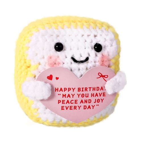 Penitue Cute Crochet Toast Doll with Heart-Shaped Greeting, Handmade Knitted Birthday Toast Gift...