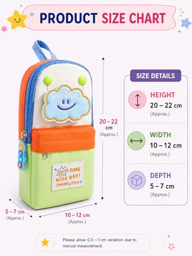Image of Kawaii Cute Aesthetic Pencil Case for Students | Large Capacity Multi-Pocket Pencil Pouch with Zipper | Cartoon Stationery Organizer Bag for School, College & Office Supplies (Good Time - Green)