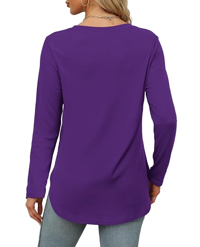 Image of XIEERDUO Womens Long Sleeve Round Neck Shirts Side Split Basic Loose Tunic Tops Casual 2026