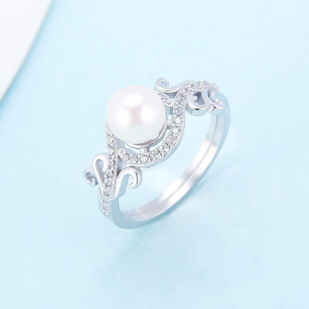Sterling Silver CZ Round Flower Pattern Ring Mounting for Women, Design Ring Fitting Accessory for DIY Pearl Jewelry Making