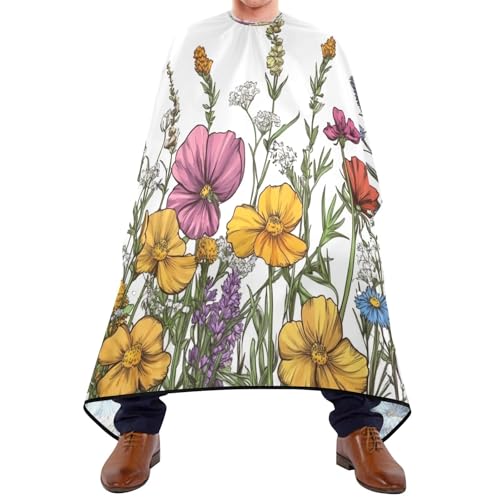 Kigai Hair Cutting Cape for Men & Women Colorful Wildflowers Waterproof Barber Cape Professional Hairdressing Salon Styling Cape with Adjustable Closure Snap