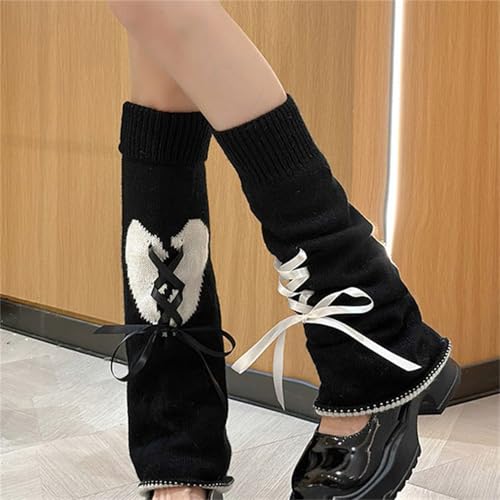 Image of Goth Knitted Leg Warmers for Women Punk Flared Graphic Long Rave Y2k