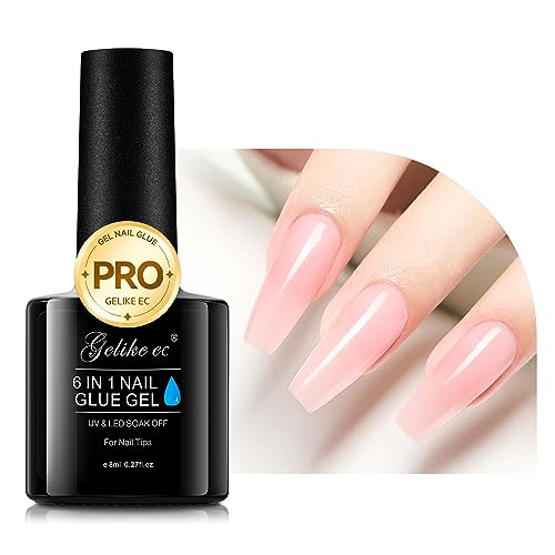 gelike ec Pegamento De Uñas Rosa Natural Para Uñas Artificiales,Para Puntas De Uñas Transparentes,8 Ml De Gel De Pegamento Para Uñas Postizas,Requiere Curado Uv,Sheer Pastel Pink 6 in 1
